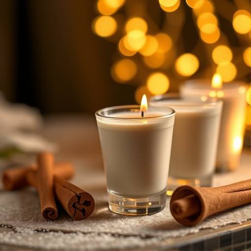 A row of Melktert shooters, small glasses filled with milk tart custard and sprinkled with cinnamon