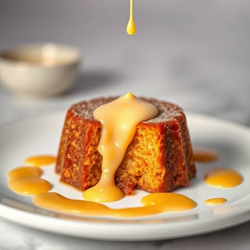 A warm, freshly baked Malva Pudding drizzled with creamy sauce
