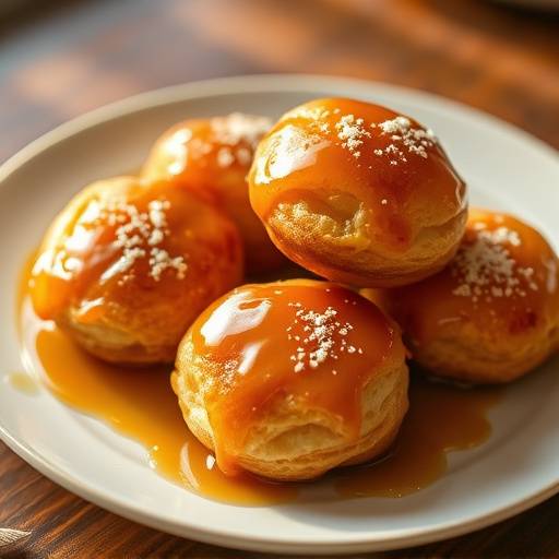 Golden brown, syrupy Koeksisters arranged on a plate